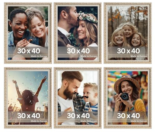 VictoR Vintage Cadres photo Rubens Lot de 6 en 30 x 40 cm (A3) beige doré – Baguette : 30 x 20 mm – Verre véritable – Style baroque – Antique