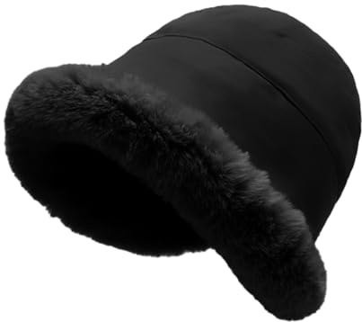 crazy bean Damenmützen Fischerhut Fleece Winter Glockenhut mit Gefütterte | Elegant und Vintage, Warm Fluffy Kunstpelz mit Fleece Futter, Cloche Hut