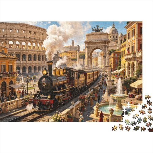 Roman Colosseum Puzzle 1000 Stück Recyceltes Papier Steam Train Puzzle für Jungen und Mädchen ab 6 Jahren Pädagogisches Game Challenge Spaßiges Family Game 70x50cm/1000pcs