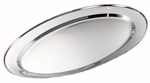 Buckingham Mirror Polish Oval Serving Tray Heavy Gauge Plate Stainless Steel Durable Meat Platter for Restaurant Catering Parties Buffet BBQs (50 Cm)
