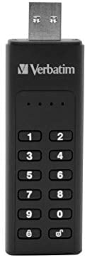 VERBATIM Clé USB sécurisée par clavier I USB-3.2 Gen 1 I 64 Go I avec protection par code d'accès et cryptage I incl. câble d'extension USB-A I USB-3 pour ordinateur portable & co I noir