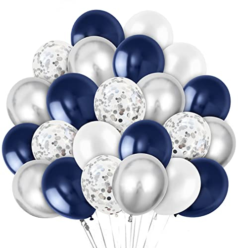 Luftballons Marineblau 60 Stück 12 Zoll Ballons Blau Silber Konfetti Latexballons Navy Marineblaue Partyballons für Kinder Junge Geburtstag Party Dekoration
