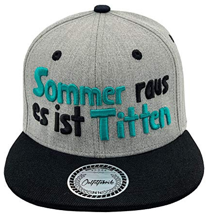 Outfitfabrik Snapback Cap Sommer Raus, es ist Titten in grau/schwarz mit 3D-Stick (Lifestyle, Provokation, Statement, Urlaub)