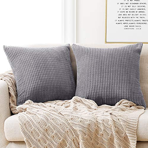 Deconovo Kissenbezug Kordsamt Kissenbezüge Sofakissen Wohnzimmer Kissenhülle Kord Dekokissen mit Verstecktem Reißverschluss Kissenhüllen für Sofa Büro Couch Schlafzimmer, 55x55 cm, Hellgrau, 2er Set