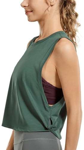 CRZ YOGA Damen Sport Tank Top Ärmelloses Leichte Fitness Crop Top Sommer Yoga Shirt Lässig Oberteile Sporttop Graphitgrün 38