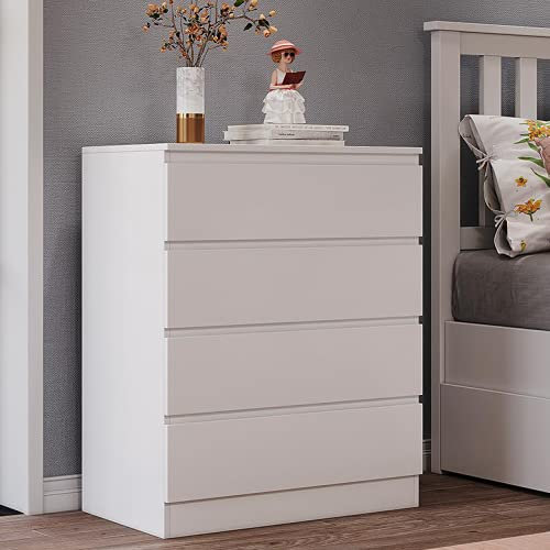 Panana Wooden 3/4/5/6 Chest of Drawers with Metal Runners Modern Bedside Storage Cabinet for Living Room Hallway Bedroom (White, 4 Drawer Chest)