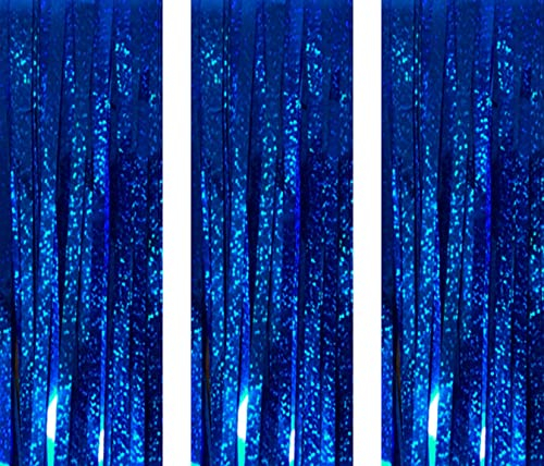 AILEXI 3er Pack Metallic Lametta Vorhänge Folie Fransen Schimmer Luftschlangen Vorhang Tür Fenster Dekoration für Geburtstag Hochzeitsfeier Lieferungen 3ft * 8ft - Laser Blau