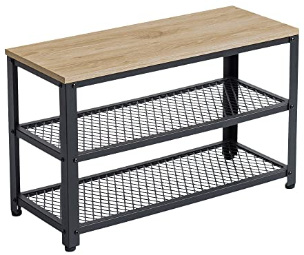 ACAZA Schuhbank, Schuhregal mit 3 Ebenen, Metallgestell, für Eingang, Wohnzimmer, Flur – 73 x 30 x 45 cm – Farbe Eiche hell