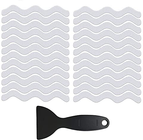 XINGSUI 24 Pegatinas de Tira Antideslizante,AAdhesivo Antideslizante Tipo S con Raspador,para Baño y Escaleras(Transparente)