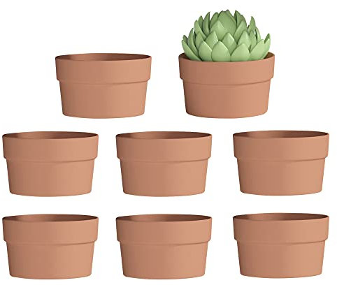 Fcacti Vaso per piante grasse poco profonde in terracotta, 15 cm, confezione da 6 vasi medi in terracotta cotta, con foro di drenaggio, vaso rotondo per bonsai in terracotta, per interni ed esterni