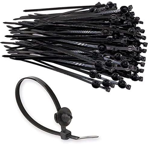 Kabelbinder, 20,3 cm, schwarze Kabelbinder mit Halterung – Tannenbaum-Nylon-Druckkopf, elektrischer Kabelbinder, Drahtcliphalter, verstellbar, selbstsichernd (100 Stück)