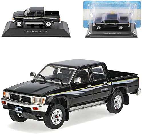 Ixo T*o*y*o*t*a Hilux RZN SR5 Hilux Pritsche Schwarz 6. Generation 1997-2005 mit Sockel 1/43 DeAgostini Modell Auto mit individiuellem Wunschkennzeichen
