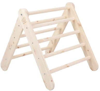 MEOWBABY Kletterdreieck - Indoor Klettergerüst für Kinder, 59x61cm Baby Dreieck Spielgeräte, Montessori Klettergerät, Kleinkinder Kletterturm Pikler-Dreieck, Natur
