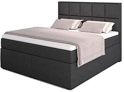 Betten Jumbo Dream Boxspringbett mit Bettkasten 200x200 mit 7-Zonen TFK Härtegrad H3 und Visco-Topper | Farbe Anthrazit | div. Größen verfügbar