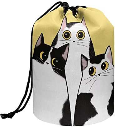 COEQINE Make-up-Taschen mit Kordelzug, große Kapazität, Kosmetiktasche für Damen, Kulturbeutel, Gelbe süße Katzen