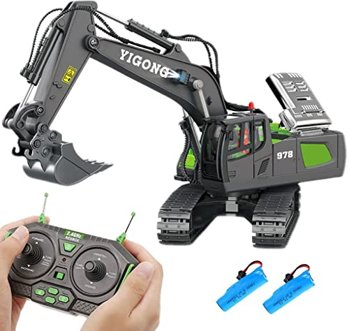 Hyrenee Ferngesteuerter Bagger Spielzeug 11 Kanal 2.4G 1:20 RC Bagger mit Metall Schaufel 680° Rotation für Kinder Jungen Alter 4-7 8 9 10 Jahre alt