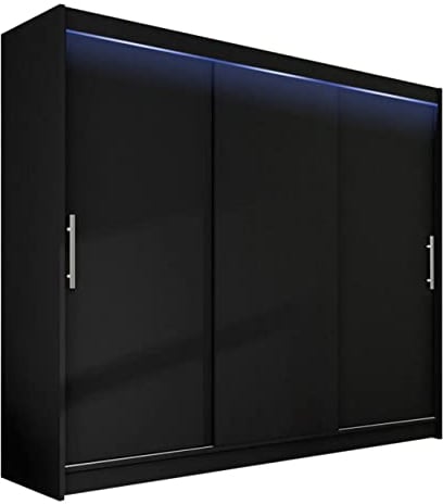 Mirjan24 Kleiderschrank Aston II, Garderobe, Schlafzimmer, Schwebetürenschrank, Schlafzimmerschrank, Schiebetürenschrank (Schwarz, mit RGB LED Beleuchtung)