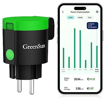 Prise Exterieure Etanche, Prise Connectée, GreenSun Prise Connectée Alexa, Prise Programmable Exterieure, Prise Compteur d'Énergie, Minuteur Prise Electrique, Prise Connectée Extérieure, IP44 Étanche