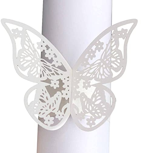 50 Stück Schmetterling Papier Serviettenring Tischdeko Serviettenhalter Servietten Schnalle für Hochzeit Taufe Kommunion Graduierung Geburtstag Weihnachten Bankett Party Tischdekoration,Weiss