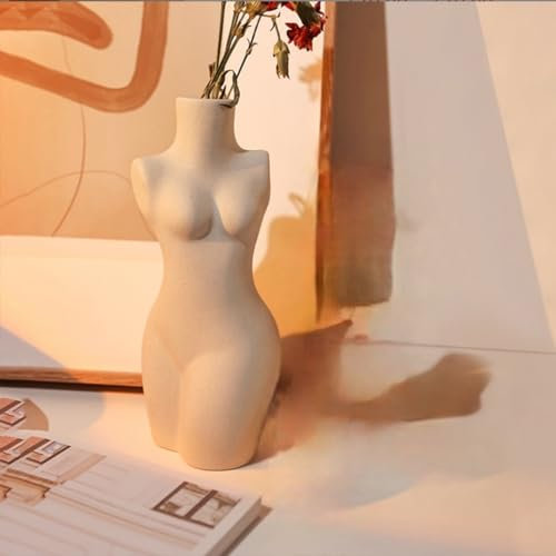 CHENDECOR Weibliche Form Keramik Vase Home Kaffee Tischdekoration Weiß Schwarz Körperförmige Vase für Haus Regal Kamin Wohnzimmer Moderne Wohnkultur Ästhetische Buch Blumenvase Einzigartiges Geschenk