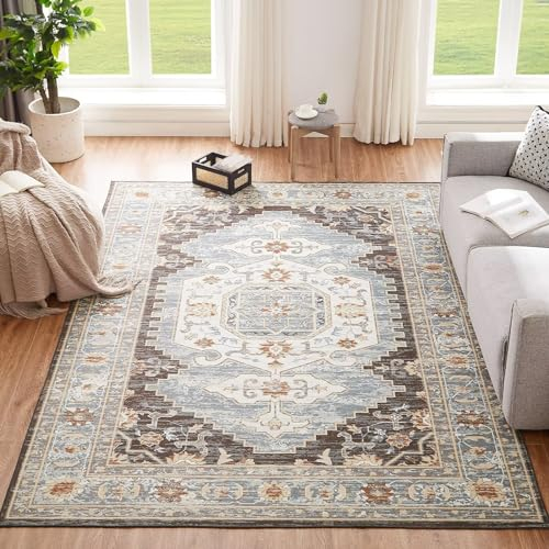 CHOSHOME Teppich Wohnzimmer 160x230CM Waschbar Teppich in Waschmaschine Teppiche Schlafzimmer Braun Boho Vintage Kurzflor Teppiche Flauschiger rutschfest