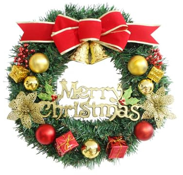 Hanwin Türkranz Weihnachten, 30cm Weihnachtskranz Haustür, Adventskranz Künstlich, Christmas Wreath für Haustüren, Fenster, Weihnachts Dekorationen (Grün)