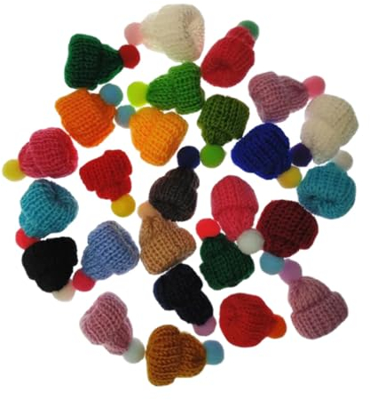 48Pcs Mini Weihnachten Strickmützen, Handwerk Puppe Handwerk Hüte Xmas Tree Ornaments Kunst DIY Handwerk Stricken Dekoration niedlich Miniatur Puppe Hut für Haar-Accessoires (Multi-Color)