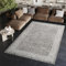 TAPISO Ares Teppich Kurzflor Glänzend Dunkelgrau Weiß Blumen Rahmen Floral Klassisch 3D Effekt Wohnzimmer Schlafzimmer ÖKO-TEX 300 x 400 cm