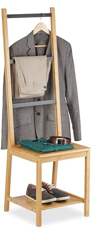 Relaxdays Herrendiener mit Ablage, Bambus, HBT: 133x40x42 cm, Kleiderstuhl Schlafzimmer, Handtuchständer, Natur/schwarz