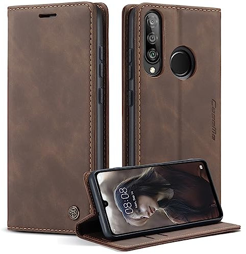 Cracedily Cover per Huawei P30 Lite Case, Custodia Cover Pelle Premium Portafoglio con Porta Carte Magnetica Supporto Protezione Flip Case Custodia per Huawei P30 Lite,Caffè