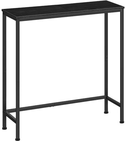 smusei Console Tables for Hallway, Slim Sideboards for Living Room 24cm Narrow Console Table Behind Sofa Black Wooden Table-top and Metal Frame, Compact Display Table for Small Spaces