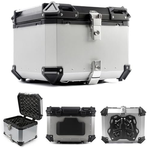 Topcase Motorradkoffer Aluminium Top Case Universal Mit Rückenlehne, 28L 36L 45L 55L 65L 80L 100L,Motorrad Heckkoffer Für Roller, Mofa & Quad (Color : Silver, Size : 55L)