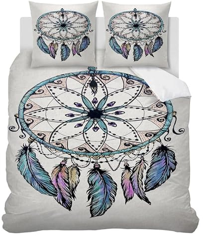 HYSNKSM Bettwäsche 200x220 Grauer TraumfäNger Bettwäsche-Sets 3Teilig Mikrofaser Bettbezug 200 x 220 und 2 Kissenbezug 80x80 cm, Kuschelige Bettbezüge mit Reißverschlus