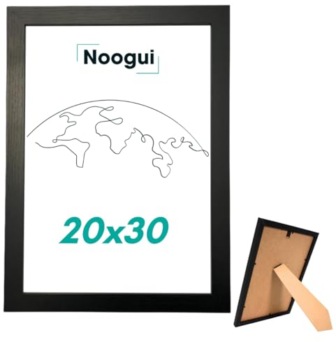 NOOGUI – Bilderrahmen 20x30 – Schwarzes Holz – Mit entspiegeltem Plexiglas – Für Fotos, Poster oder Puzzles – Vertikale und horizontale Positionierung – Stärke 2 cm – Leicht zu reinigen