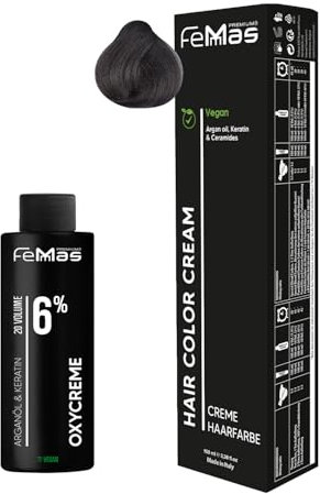 Femmas Haarfarbe Set Dunkelblond Asch 6.1 I Hair Color Cream 100ml + Oxycreme 100ml 6% I Permanente Haar-Coloration + Entwickler I Schonend & langanhaltend I Salon-Haarfarbe für Zuhause