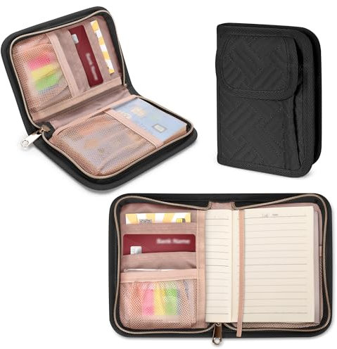 Yarwo Heftumschläge für Field Notes, Moleskine Cahier (9 x 14 cm), Taschen-Notebook mit Reißverschluss, Karten- und Stifthalter für Notizbücher und Planer, Schwarz