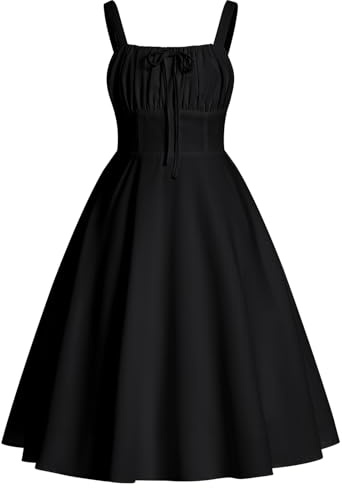 IDOPIP Robe Corset Fille été Imprimé Floral Bretelles Ajustables Col Carré Noeud Devant Dos élastiqué Volants A-Line Mi-Longue pour Voyage Vacances Anniversaire Fête Noir 13-14Y