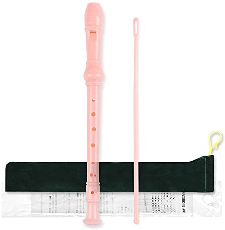 Mr.Power Deutscher Stil C Key Sopran Blockflöte 8-Loch 3 Stück Musik Musikinstrumente mit Grifftabelle Reinigungsset (Rosa)