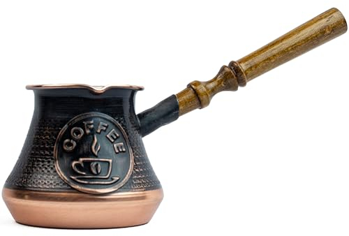 Handgefertigter Kaffeekannenbereiter, Kupfer, armenisch, Jazva, Ararat, Türkisch, Arabisch, Griechisch, Cezve Jezve, Ibrik, Türka, Jazzve, Jazve, Holzgriff