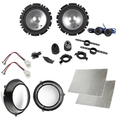 Kit de 4 altavoces para Fiat Panda del 2003 al 2012 con adaptadores y soportes de altavoces alpinos predisposición delantera + insonorizante
