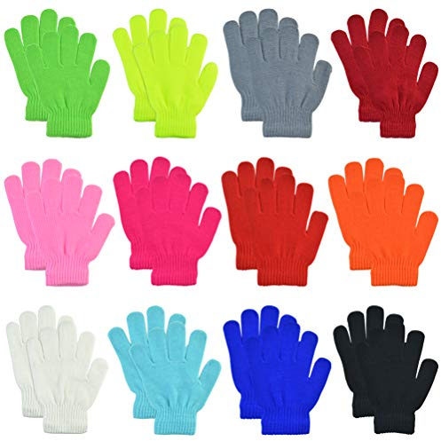 jiebor 12 Pairs Kids Warm Gloves Winter Gloves Knit Gloves for Kids Boys Girls Children Christmas Gift