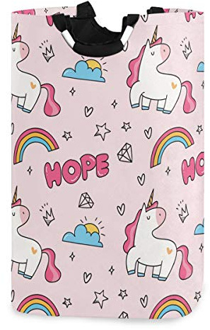 Mnsruu Unicorn And Rainbow Kawaii Pop-Up Laundry Hampers,Waterproof and Collapsible Laundry Basket with Handles for Baby Nursery College Dorms Kids Bedroom Bathroom