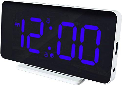 Caliber Wecker Digital mit Temperaturanzeige, USB-Ladeoption, dimmbar, Doppelalarm, lauter Alarm für Tiefschläfer – Wecker für Kinder & Erwachsene – Weiß/Blau