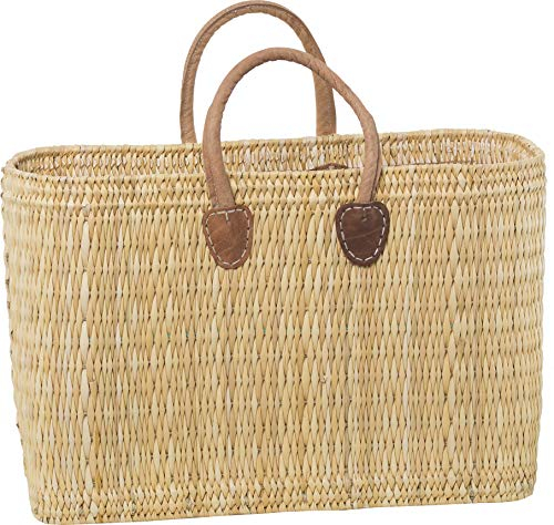 Witzgall 4019/20/0 Natur Einkaufstasche Einkaufskorb Badetasche Flechttasche aus natürlichem Schilfgras mit Echt-Leder-Henkeln in Größe L / 43x20x31 cm