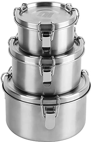 nicelock Stainless Steel Food Containers with Airtight Lid Set of 3 Leak Proof Metal Lunch Bento Box for Kids Student Women Reusable Stackable Kitchen Organizer Eco Snacks Box (450ml+750ml+1200ml)