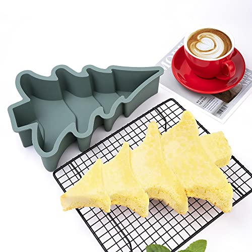 QTECLOR Weihnachtsbaum-Silikonformen für Kuchen, niedliche Cupcake-Formen, Antihaft-Backformen DIY-Werkzeuge, Feiertags-Neujahrs-Geschenk (Grün, 1 Packung)