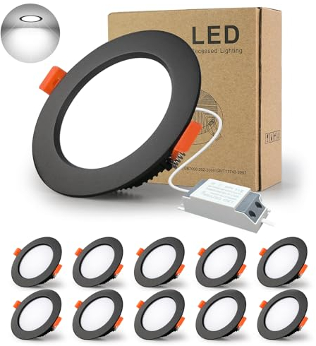 BAGZY Einbaustrahler Schwarz LED Spots ultra flach 9W 230V IP44, 900 Lumen 10er Set Kaltweiß 6000K Ausschnitt 90-100mm,CRI 80,Einbauleuchten Decken Spot,für Schlafzimmer Badezimmer Wohnzimmer