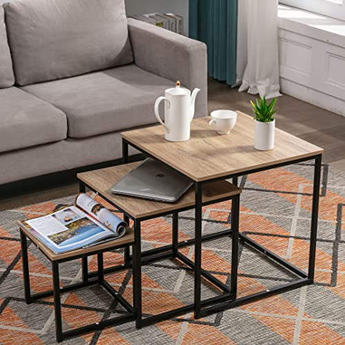 mcc direct Nest Coffee Table 3 in 1 set Compact Modern Design for Space Saving for Any Room (Natural)