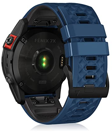 LanQii 26mm QuickFit Silikon Armband für Garmin Tactix 8 51mm/Enduro 3/2/1/Descent Mk3i/Mk2i/Mk2/Mk1, Ersatzarmband für Garmin Fenix 8 51mm/7X Pro Solar/7X/6X/6X Pro/5X/5X Puls - Blau+Schwarz