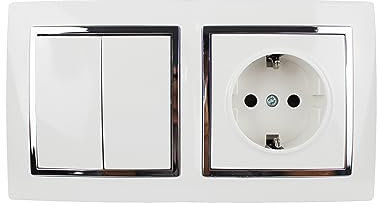 Enchufe Doble, Enchufe de Pared, Toma de Corriente Doble, Color Blanco, para Montaje en Superficie,10AX,16A,250V, 2 Enchufes (1 TOMA+2 INTERRUPTORES)